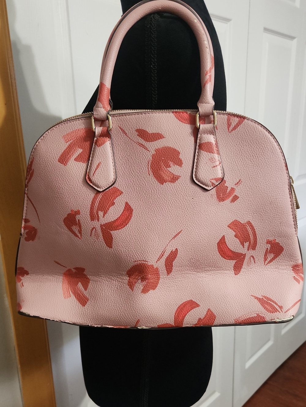 a new day Pink Satchel with Coral Floral Print
